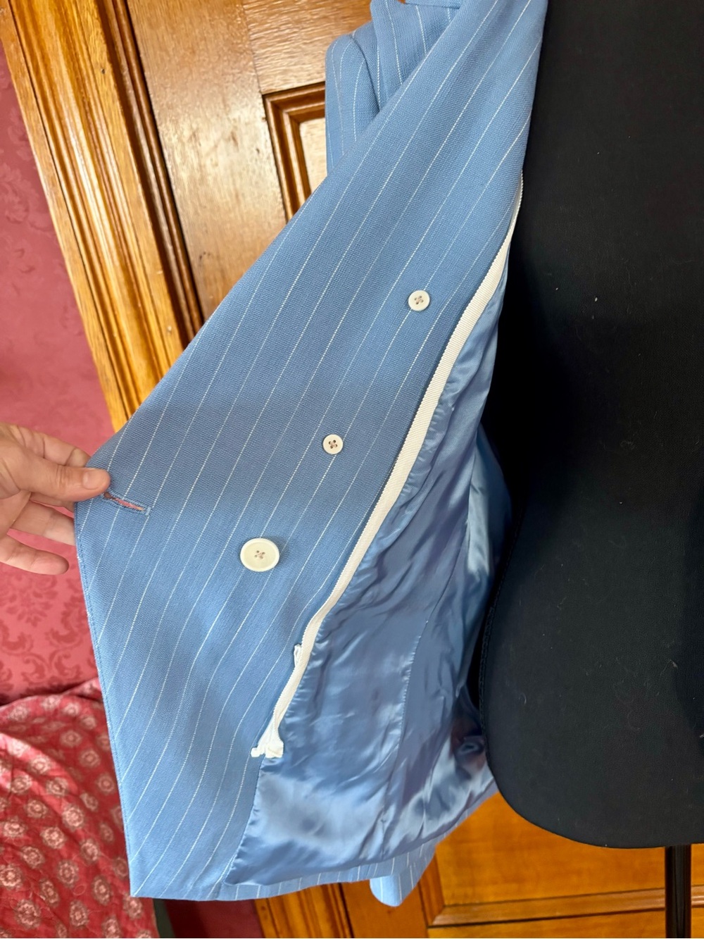 Veronica Beard Sky Blue Pinstripe Double-Breasted Miller Dickey Jacket Size 8 - Picture 7 of 13